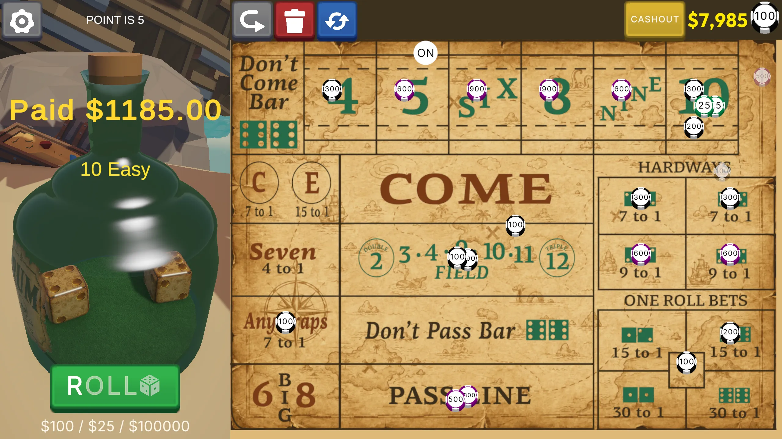 Betting board close-up